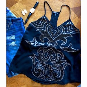 Never worn!!! NWOT. Black Sequin Racerback Tank